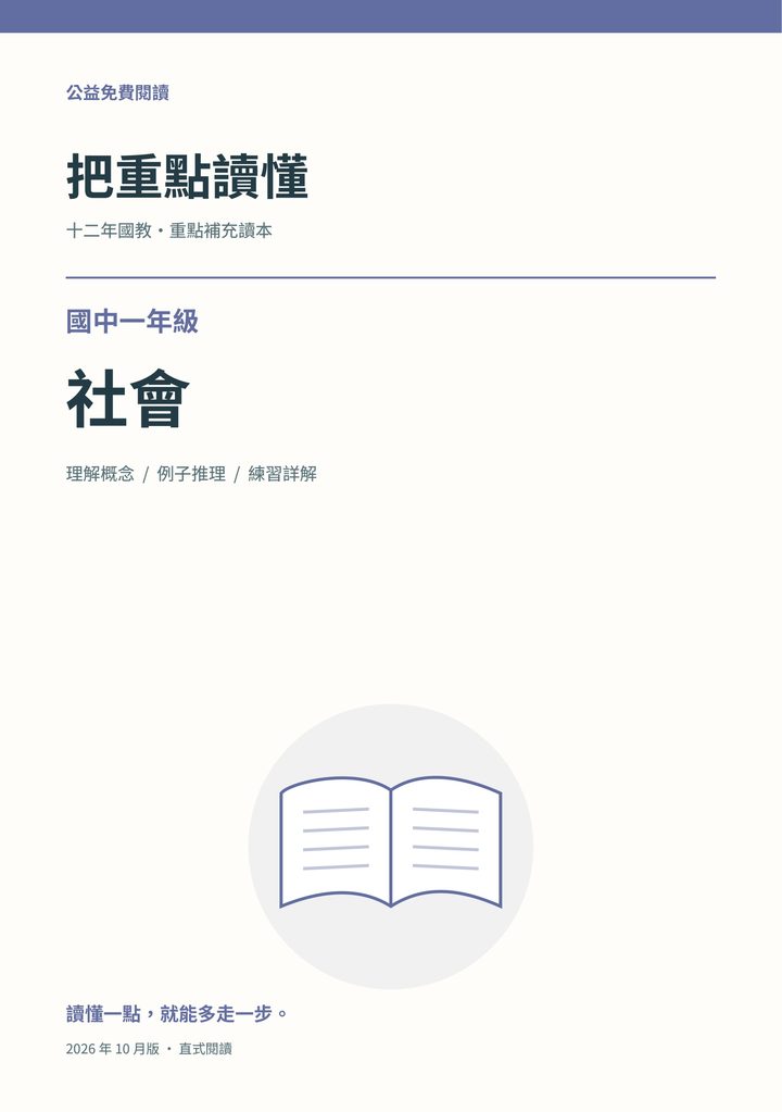 《把重點讀懂:國中一年級社會重點補充讀本》完整封面
