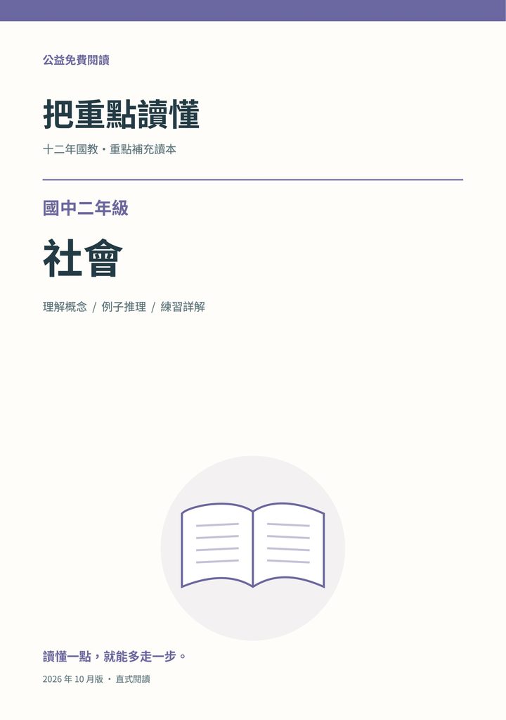 《把重點讀懂:國中二年級社會重點補充讀本》完整封面